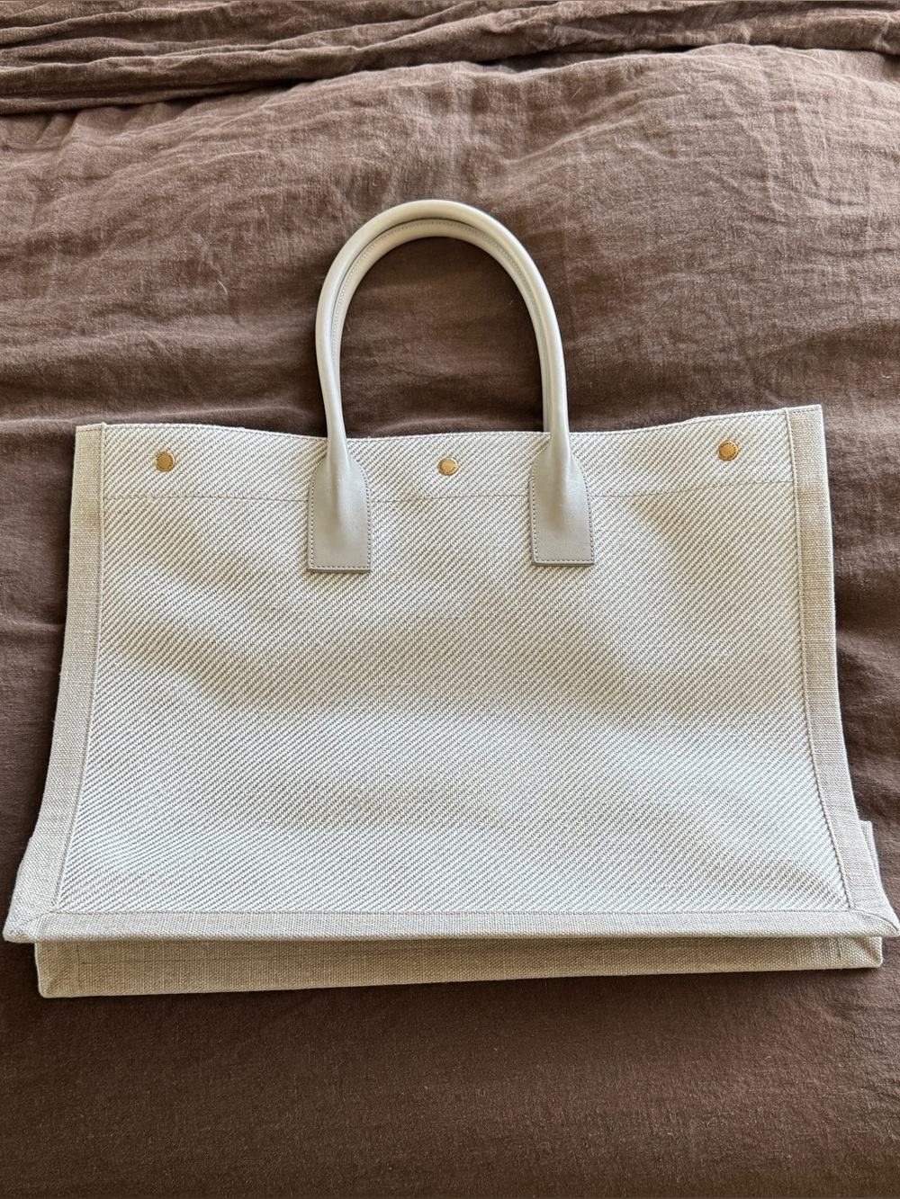 Saint Laurent Rive Gauche Cream Canvas Tote - Picture 2 of 8